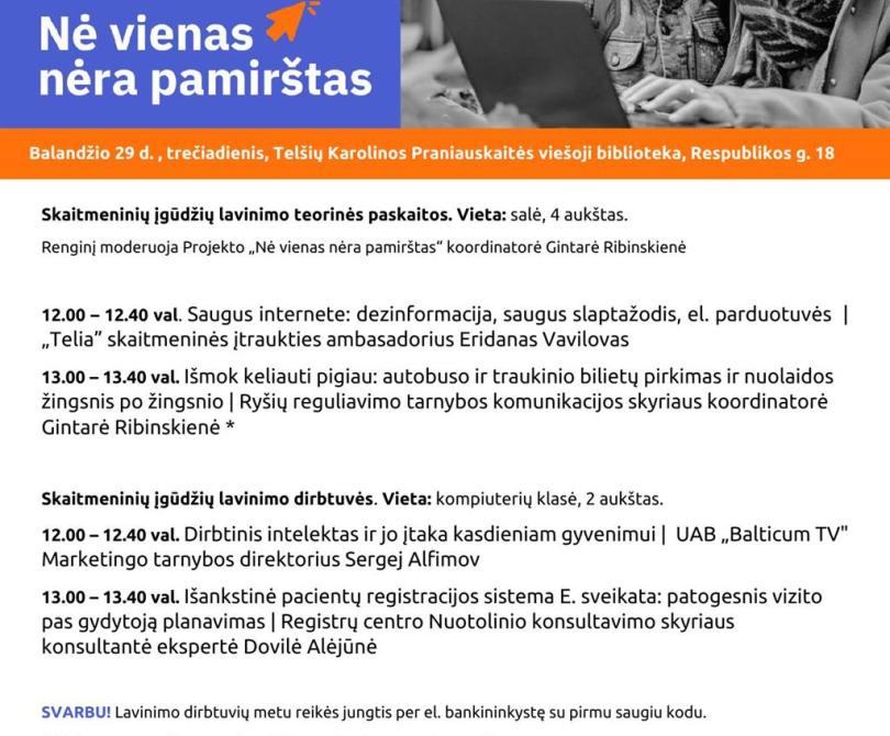 Ateik, sužinok ir laimėk!  Kviečiame į skaitmeninių įgūdžių mokymus!