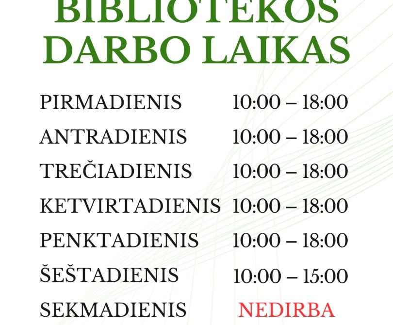Nuo 2025 m. rugsėjo 1 d. keičiamas bibliotekos darbo laikas