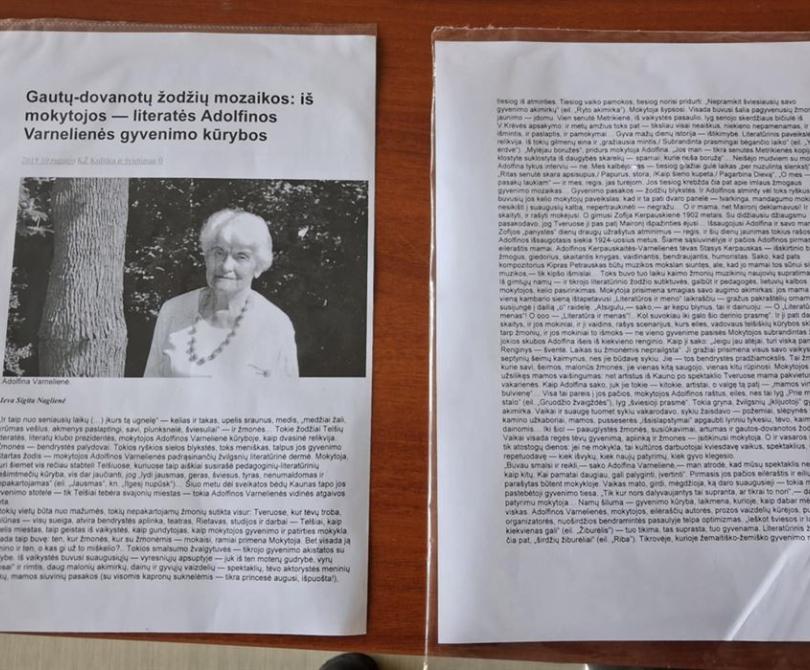 Atminties ir išgyvenimo akistatos: ,,Kelionė ta – tik atkarpa manosios gyvasties“. Mokytojos Adolfinos Kerpauskaitės-Varnelienės gyvenimo 90-metį pasitinkant 