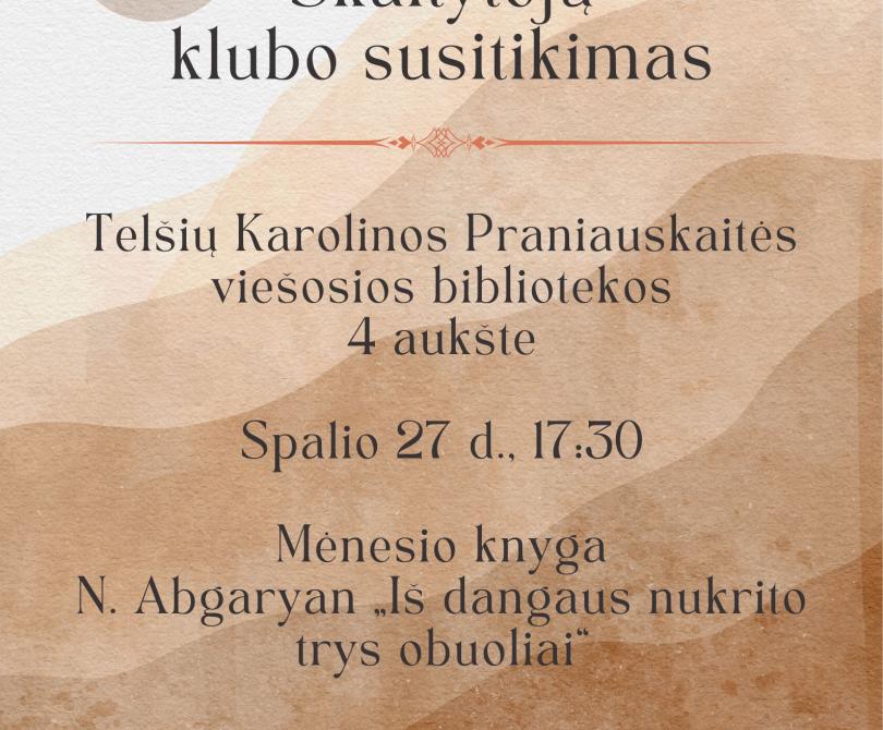 Jau greitai – spalio mėnesio Skaitytojų klubo susitikimas