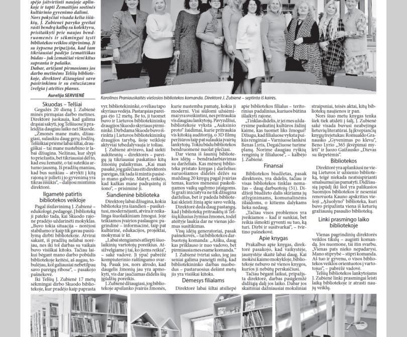 „TELŠIŲ ŽINIOSE“ – pokalbis su bibliotekos direktore Jolanta Zubiene