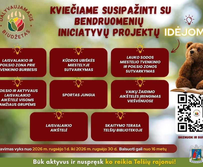 Telšių Karolinos Praniauskaitės viešoji biblioteka dalyvauja Bendruomenių iniciatyvų projektų konkurse!