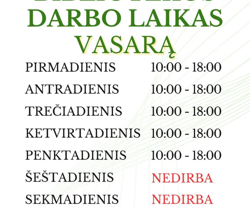 Bibliotekos darbo laikas vasarą