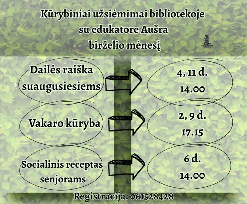 Kūrybiniai užsiėmimai su edukatore Aušra