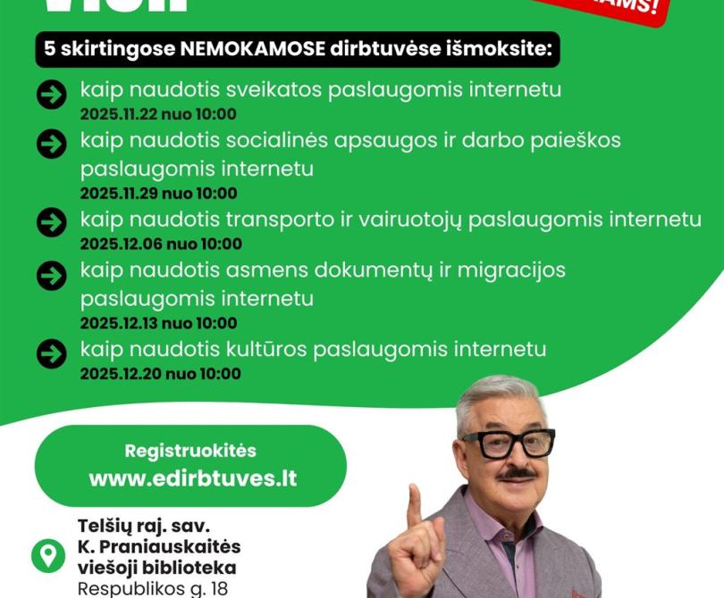 Kviečiame registruotis į nemokamas skaitmeninio raštingumo dirbtuves bibliotekoje