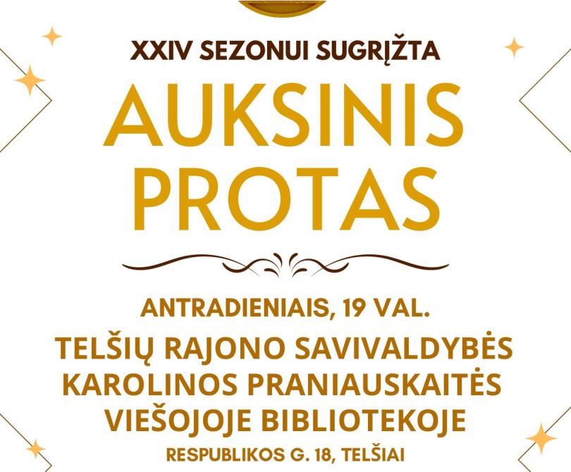 Nuo rugsėjo 2 d. bibliotekoje – naujas gyvo „Auksinio proto“ žaidimo sezonas